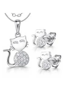 Cica fülbevaló medál nyaklánc szett