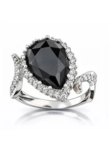 Fekete fehér csepp köves széles ezüst gyűrű