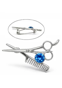 Fodrász olló/fésű bross kék kővel
