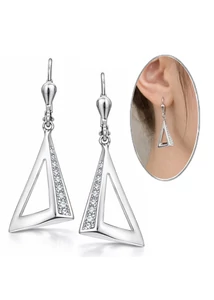 Háromszögletű csillogó lógós ezüst fülbevaló