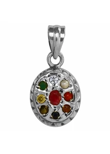 Navaratna drágaköves kerek medál, ezüst ékszer