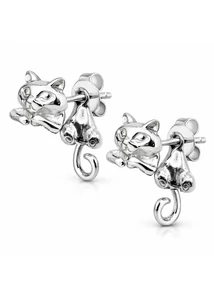 két részből álló  bájos ezüst cica fülbevaló