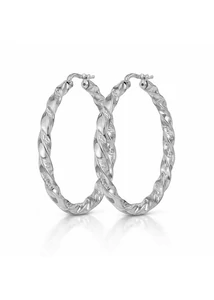 40 mm átmérőjű csavart mintás ezüst karika fülbevaló 
