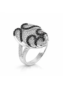 Fekete fehér köves mutatós ezüst gyűrű