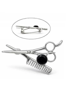 Fodrász olló/fésű bross fekete kővel