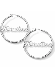Ezüst neves karika fülbevaló egyedi Krisztina névvel