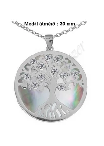 Életfa medál, nyaklánc garnitúra kagylóhéj betéttel, ezüst ékszer (3 cm átmérőjű)