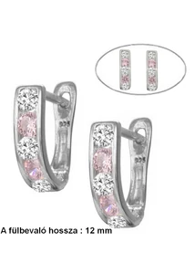 Rózsaszín köves U alakú fülbevaló, ezüst ékszer.