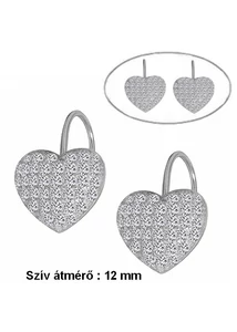 Szív fülbevaló, biztonságos patent záras ezüst ékszer