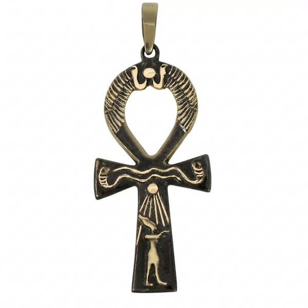Ankh kereszt egyiptomi napistennel hieroglifákkal díszítve a Heim Ékszer webáruháztól