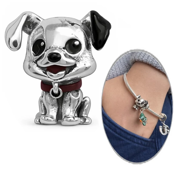 Aranyos ezüst kutya charm 