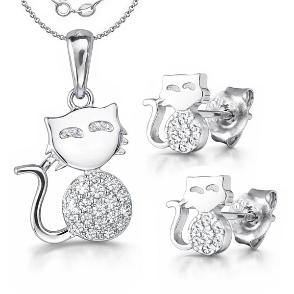 Cica fülbevaló medál nyaklánc szett