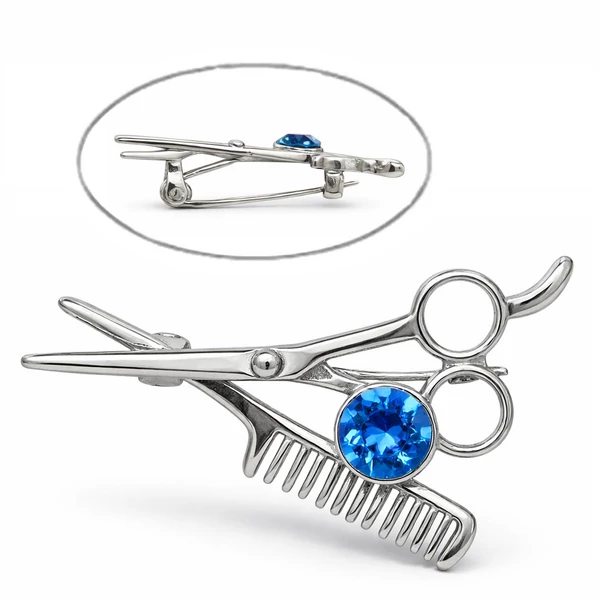 Fodrász fésű/olló fehérarany kitűrő 