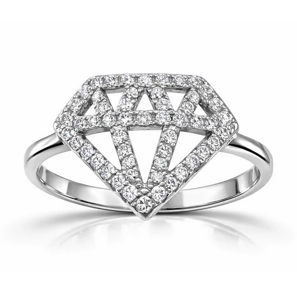 Csillogó gyémánt mintájú ezüst gyűrű