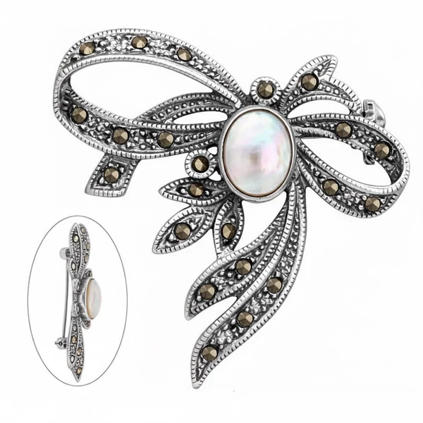 Antikolt Markazit köves masni formájú ezüst kitűző