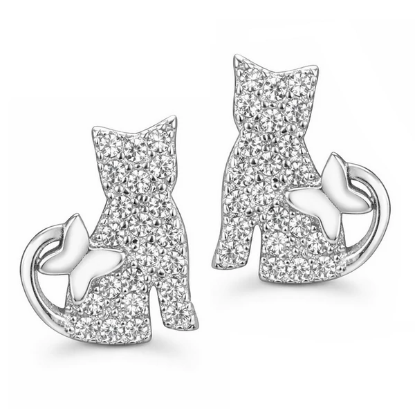 Ezüst cica fülbevaló oici pillangóval