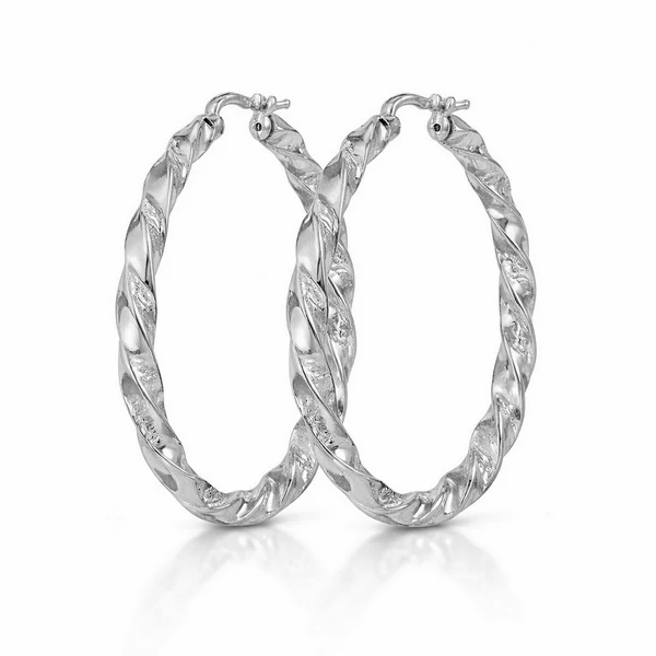 40 mm átmérőjű csavart mintás ezüst karika fülbevaló 