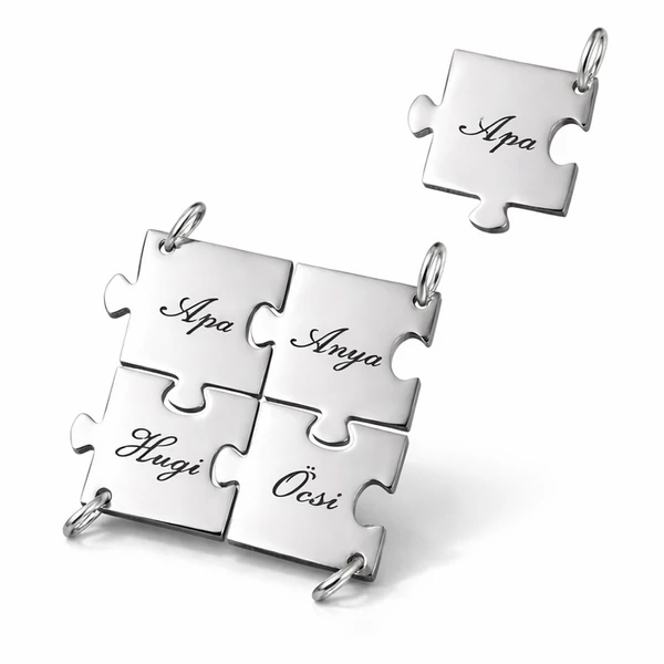 Ezüst puzzle medál gravírozható kivitelben, letisztult minimalista ékszer a Heim Ékszer webáruháztól