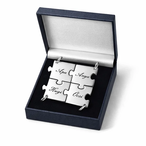 Ezüst gravírozható puzzle medál ajándékdobozban