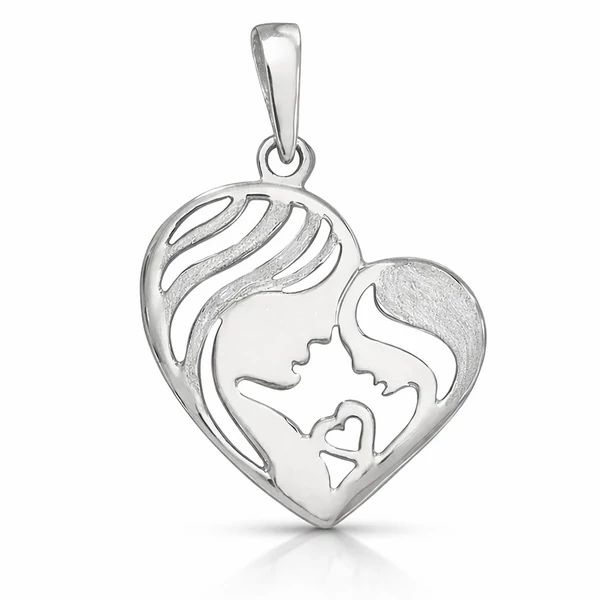 fehér arany anya gyermek szív medál elegáns minimalista ékszer a Heim Ékszer műhelyéből