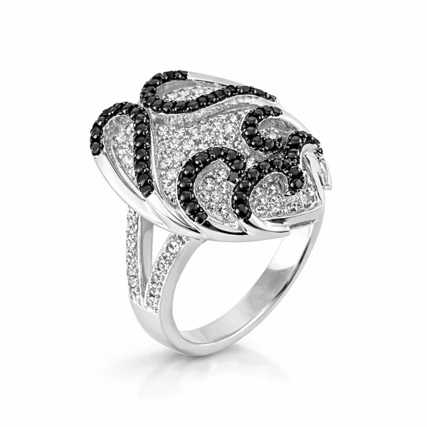 Fekete fehér köves mutatós ezüst gyűrű