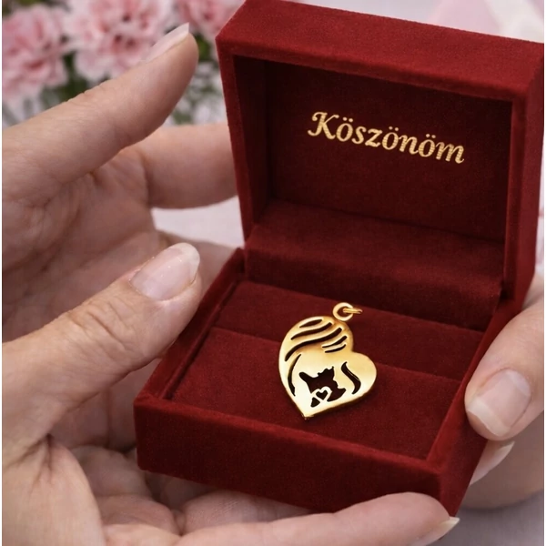 arany anya gyermek szív medál díszdobozban ajándék ékszer anyák napjára