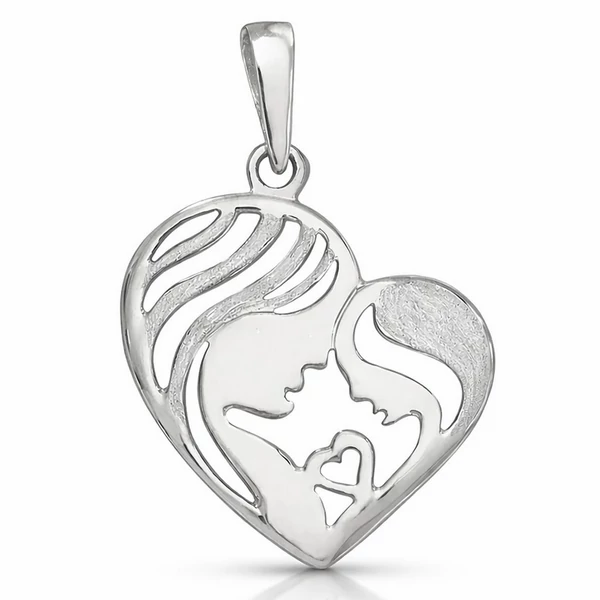 nagy ezüst anya gyermek szív medál elegáns minimalista ékszer a Heim Ékszer műhelyéből