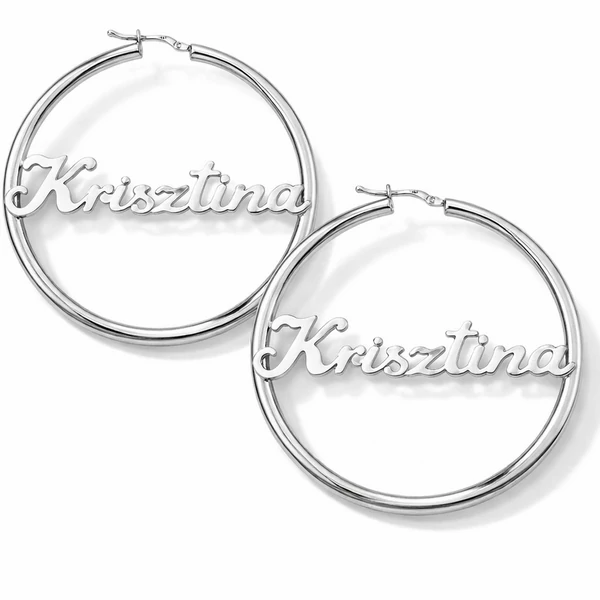 Ezüst neves karika fülbevaló egyedi Krisztina névvel