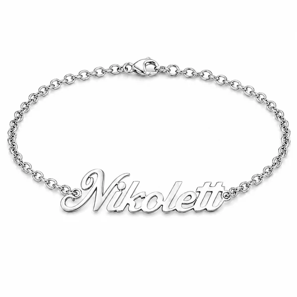 Nikolett névvel díszített ezüst feliratos karkötő  a Heim Ékszer webáruháztól