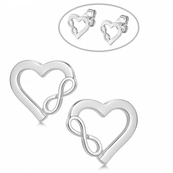 Ezüst szív fülbevaló végtelen jellel díszítve a Heim Ékszer webáruháztól