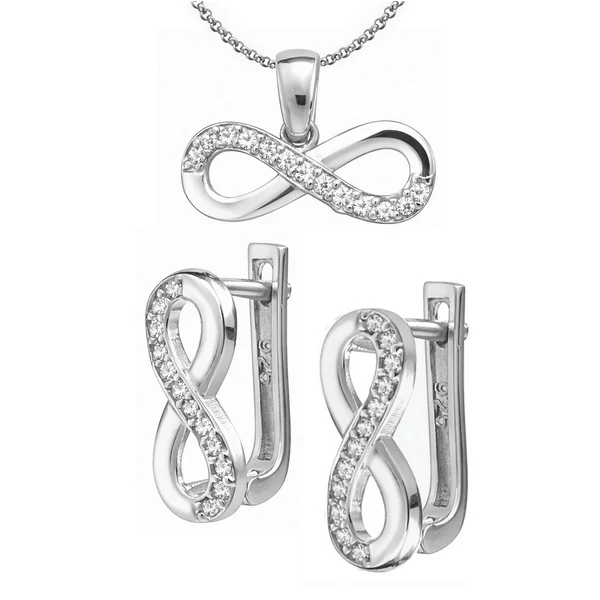 Elegáns ezüst végtelen jel ékszerszett ragyogó cirkónia kövekkel