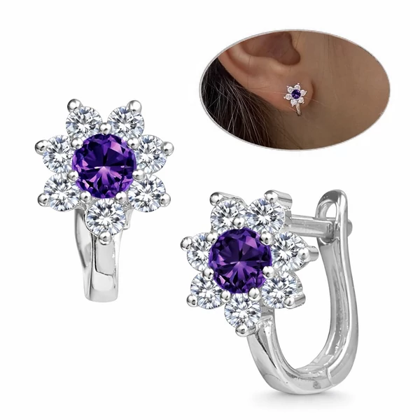 Lila köves virág mintás gyermek fülbevaló