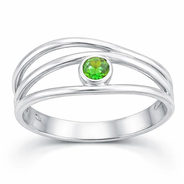 Smaragdzöld színű kővel díszített fehérarany gyűrű