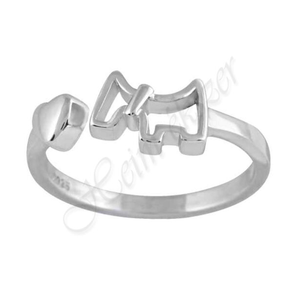 Ezüst szives-kutyás gyűrű, Heim Ékszer webáruház